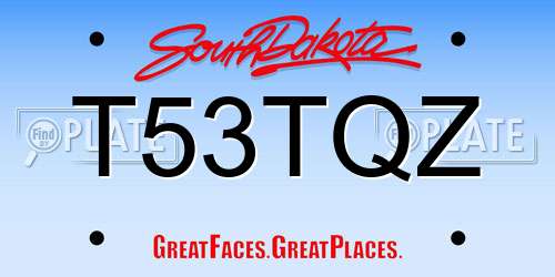 T53TQZ South Dakota License Plate
