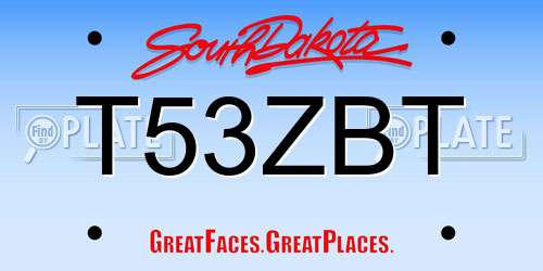T53ZBT South Dakota License Plate