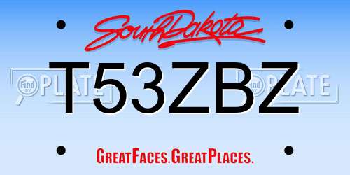 T53ZBZ South Dakota License Plate