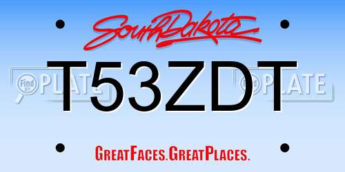 T53ZDT South Dakota License Plate