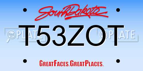 T53ZOT South Dakota License Plate