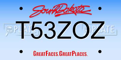 T53ZOZ South Dakota License Plate