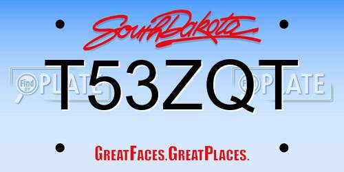 T53ZQT South Dakota License Plate