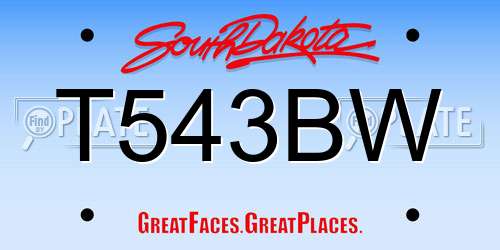 T543BW South Dakota License Plate