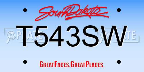 T543SW South Dakota License Plate