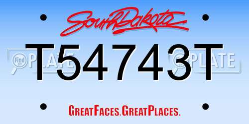 T54743T South Dakota License Plate