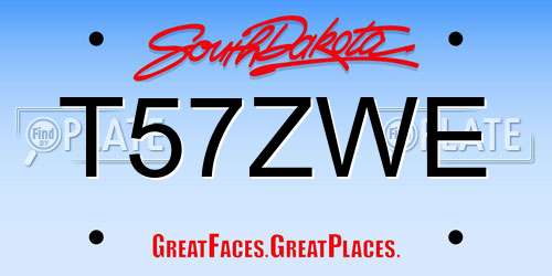 T57ZWE South Dakota License Plate