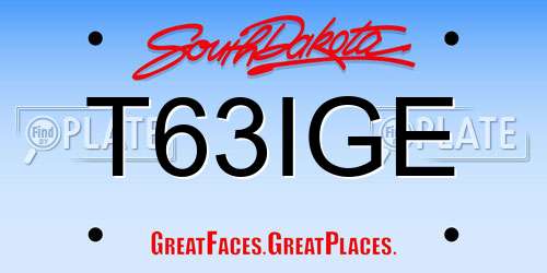 T63IGE South Dakota License Plate