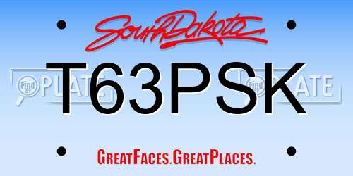 T63PSK South Dakota License Plate