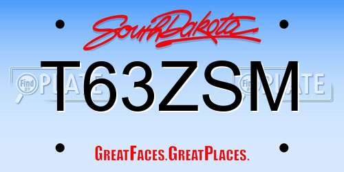 T63ZSM South Dakota License Plate