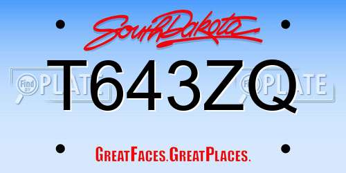 T643ZQ South Dakota License Plate
