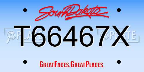 T66467X South Dakota License Plate