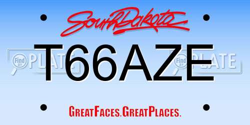 T66AZE South Dakota License Plate