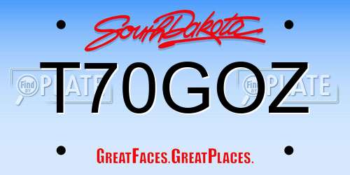 T70GOZ South Dakota License Plate