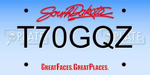 T70GQZ South Dakota License Plate