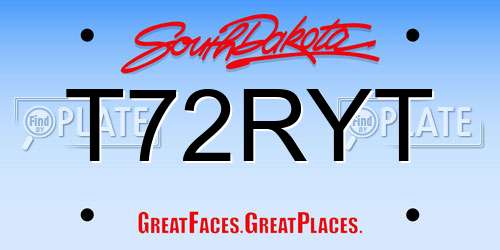 T72RYT South Dakota License Plate