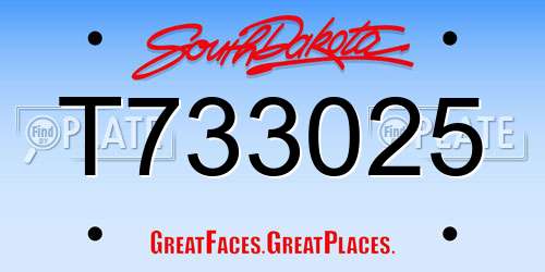 T733025 South Dakota License Plate