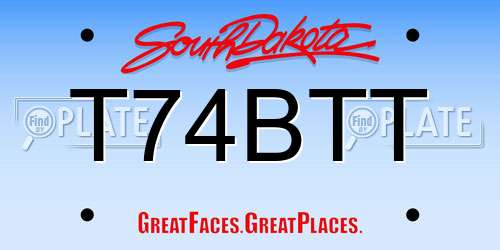 T74BTT South Dakota License Plate