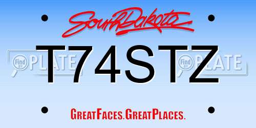 T74STZ South Dakota License Plate
