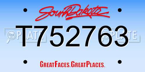 T752763 South Dakota License Plate
