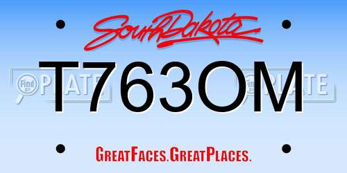 T763OM South Dakota License Plate