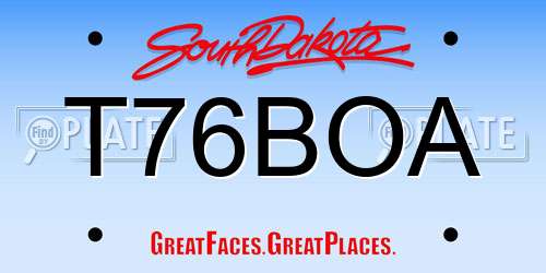 T76BOA South Dakota License Plate