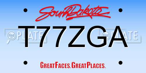 T77ZGA South Dakota License Plate