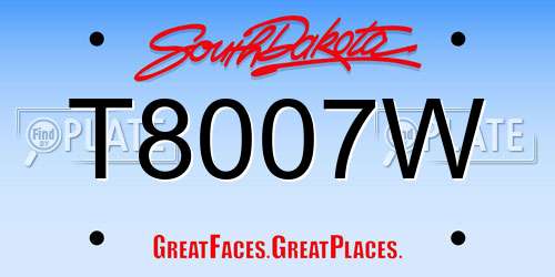 T8007W South Dakota License Plate