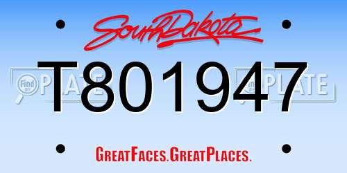 T801947 South Dakota License Plate