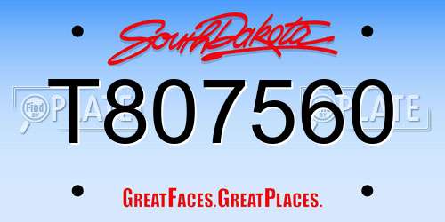T807560 South Dakota License Plate