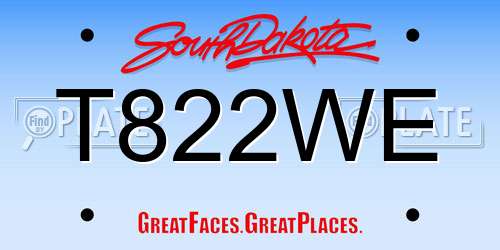 T822WE South Dakota License Plate