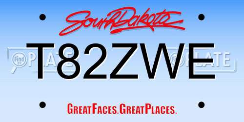 T82ZWE South Dakota License Plate