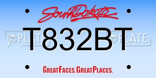 T832BT South Dakota License Plate