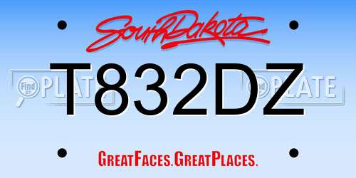 T832DZ South Dakota License Plate