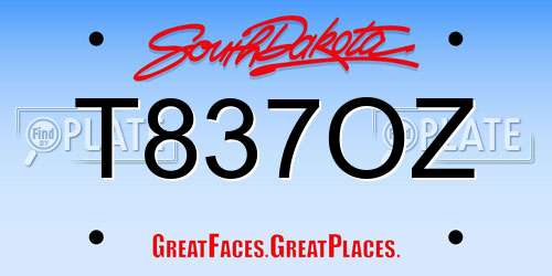 T837OZ South Dakota License Plate