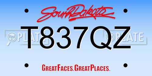 T837QZ South Dakota License Plate