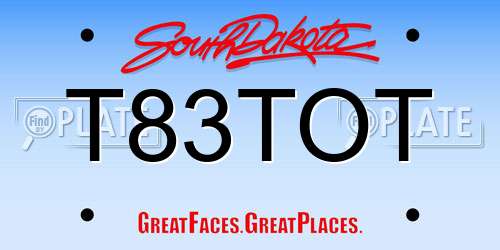 T83TOT South Dakota License Plate