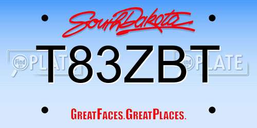 T83ZBT South Dakota License Plate