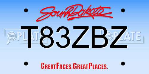 T83ZBZ South Dakota License Plate