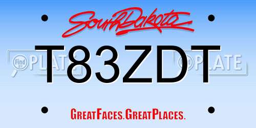 T83ZDT South Dakota License Plate