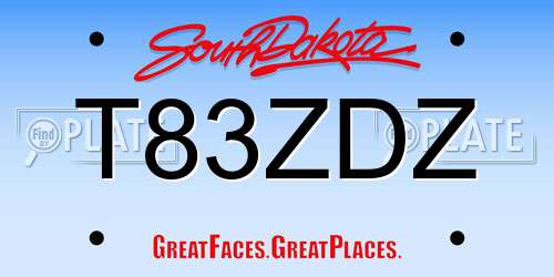 T83ZDZ South Dakota License Plate