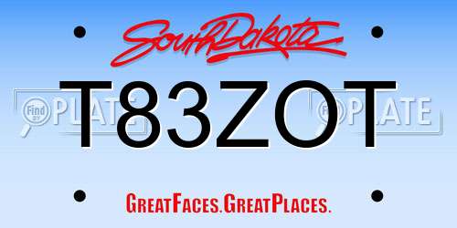 T83ZOT South Dakota License Plate