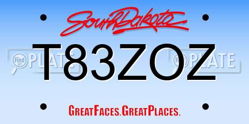 T83ZOZ South Dakota License Plate