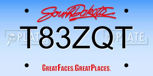 T83ZQT South Dakota License Plate