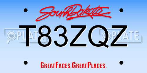 T83ZQZ South Dakota License Plate