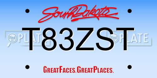 T83ZST South Dakota License Plate