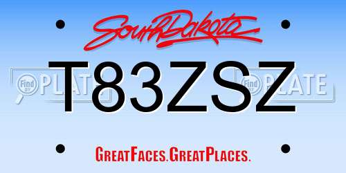 T83ZSZ South Dakota License Plate