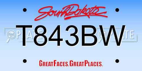 T843BW South Dakota License Plate