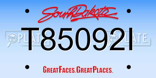 T85092I South Dakota License Plate