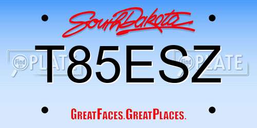 T85ESZ South Dakota License Plate